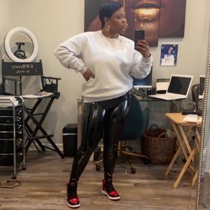 Black patent leather leggings